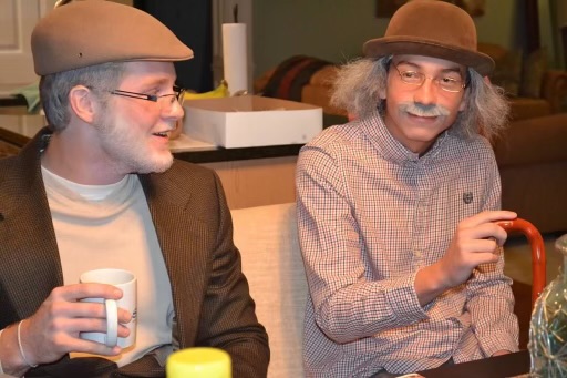 Aaron dressed as an old man.