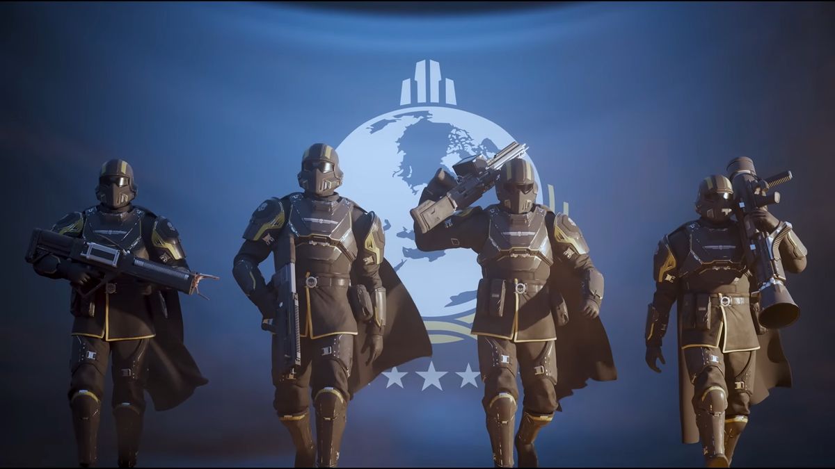 Four characters from the game Helldivers